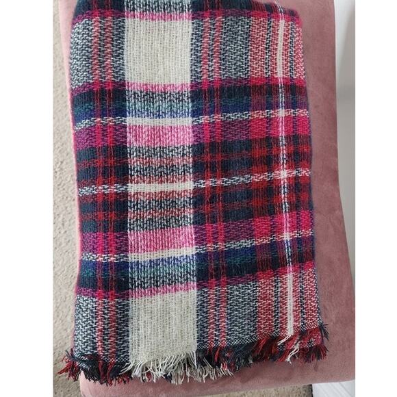 Fuchsia Pink Multi Color Oversized Square Scarf Wrap - Picture 2 of 8